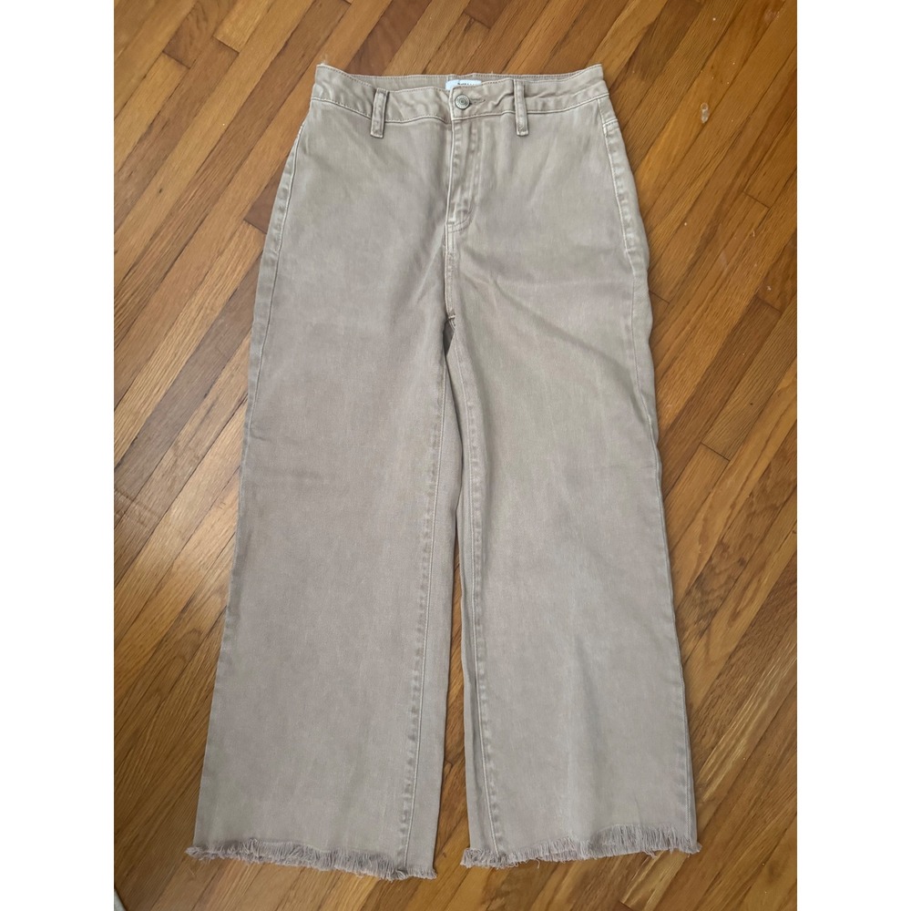 Zenana Tan Khaki Wide Leg Raw Hem Pants High Rise Small DMP-1854A